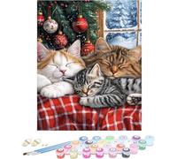 Pintar por Numeros Adultos Gato Cuadros para Pintar por Numeros Invierno Kit Manualidades Adultos Paint by Numbers Adult DIY Lienzos Pintura Kit Para Decoración Del Hogar Sin Marco 70x100cm Z-Z29E3