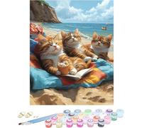 Pintar por Numeros Adultos Gato Cuadros para Pintar por Numeros Playa Kit Manualidades Adultos Paint by Numbers Adult Retro DIY Lienzos Pintura Kit Para Decoración Del Hogar Sin Marco 30x40cm G-S51F1