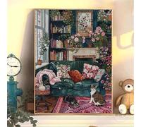 Pintar por Numeros Adultos Gato Paint by Numbers Adult Paisaje Cuadros para Pintar por Numeros 60x80cm Lienzos con 3 Pinceles e Pigmento Acrílico, Decoracion Hogar Pared Habitacion, con Marco, *620