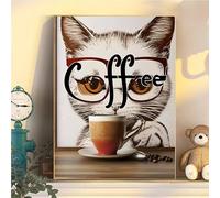 Pintar por Numeros Adultos Gatos, Kit de Pintura en Lienzo con Pigmento Acrílico, Café DIY Colorear Pintura por Numeros al Óleo, Manualidades Niños 10 Años Acuarelas Pinturas Regalo 45x60cm YH1-245