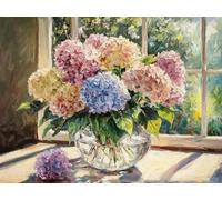 Pintar por Numeros Adultos, Hortensia historietas, DIY Painting by Numbers Kits, Pintar por Numeros, Fácil de Hacer, con 3 Pinceles, Pigmento Acrílico, Regalos Originales para Mujer 20x30cm J0-1233