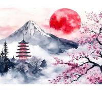 Pintar por Numeros Adultos, Japón Atardecer, DIY Painting by Numbers Kits, Pintar por Numeros, Fácil de Hacer, con 3 Pinceles, Pigmento Acrílico, Regalos Originales para Mujer, Decor 20x30cm J0-1129