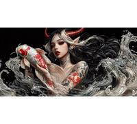 Pintar por Numeros Adultos, Koi Woman Pintura por Numeros Kit, DIY Paint by Numbers, con 3 Pinceles y Pigmento Acrílico, para Decoración del Hogar, Regalos femeninos, Sin Marco - 100x50cm s-441