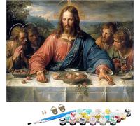 Pintar por Numeros Adultos La úLtima Cena Pintar por Numeros Hombre, DIY Manualidades Adultos, Paint by Numbers Adult Kit con Pinceles y Pigmento Acrílico, Decoración Hogar Regalo 50x65cm 3-2823