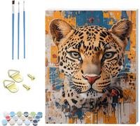 Pintar por Numeros Adultos Leopardo, Cuadros para Pintar por Numeros con Marco Animal, DIY Manualidades Adultos Kit con 3 Pinceles, Paint by Numbers Adult para Decoración Hogar Regalo 20x30cm 0-8011