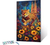 Pintar por Numeros Adultos Leopardo DIY Pintura por Números, Creart Kit de Pintura al óleo de Lienzo para con Pinceles Pigmento Acrílico Cuadros Decoracion Salon Modernos Regalo 30x60cm, Flor 8/4/N