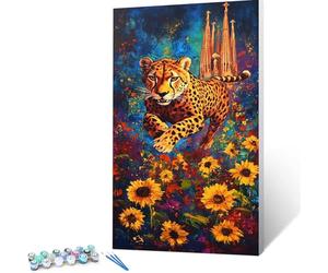 Pintar por Numeros Adultos Leopardo DIY Pintura por Números, Creart Kit de Pintura al óleo de Lienzo para con Pinceles Pigmento Acrílico Cuadros Decoracion Salon Modernos Regalo 30x60cm, Flor 8/4/N