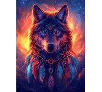 Pintar por Numeros Adultos Lobo Cuadros Para Pintar por Numeros Cielo Estrellado Patrón DIY Kit Manualidades Adultos Pintura al óleo de Lienzo para Decoracion Hogar, 90x120cm (Sin Marco), Model 1227