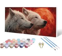 Pintar por Numeros Adultos, Lobo Pintar por Numeros Luna Paint by Numbers DIY kit Manualidades Adultos con 3 Pinceles y Pigmento Acrílico para Decoracion Habitacion, Regalo Mujer 60X120 CM -lsy2506GO