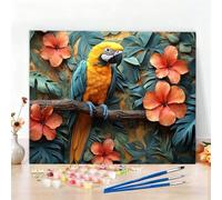 Pintar por Numeros Adultos Loro Kit Manualidades Adultos Flor Pintar por Numeros para Principiantes, DIY Paint by Numbers Kit con Pinceles y Pigmento, Regalo Mujer, Decoracion Hogar 60x80cm W6-501