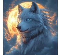 Pintar por Numeros Adultos, Luna De Lobo, DIY Painting by Numbers Principiantes Kits, Cuadros para Pintar por Numeros Pinturas Acrilicos con Pinceles, Decoración Hogar 90x90cm Sin Marco WJY7-480