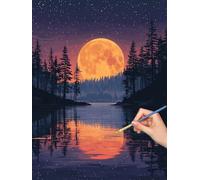Pintar por Numeros Adultos Luna, Manualidades Adultos Paisaje Paint by Numbers Kits, Cuadros para Pintar por Numeros Kit con Pinceles y Pinturas Acrilicos, Decoración Hogar, Regalo 50x70cm, -7546