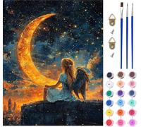 Pintar por Numeros Adultos Luna, Pintar por Numeros áNgel, DIY Paint by Numbers Adult Kit con Pinceles y Pigmento, Paint by Numbers Para Cuadros Decoracion Salon Modernos, Regalo Mujer 40x50cm X-8941