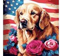 Pintar por Numeros Adultos - Manualidades pintura acrilica Kit Cuadro DIY completo - 40x40cm -Bandera del perro golden retriever,Con marco