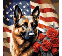 Pintar por Numeros Adultos - Manualidades pintura acrilica Kit Cuadro DIY completo - 40x40cm -Bandera del perro pastor alemán,Con marco