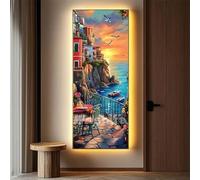 Pintar por Numeros Adultos Mar Pintura por Numeros Principiantes, Paisaje Paint by Numbers Manualidades, DIY Pintar por Numeros Niños, Decoración de Paredes Hogar, 25x60 cm/10x24 Inch, Sin Marco