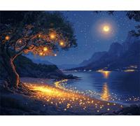 Pintar Por Numeros Adultos Montañas Y Ríos Luna, Pintura por Numeros, DIY Kit de Pintura al Oleo de Lienzo, Pinceles y Pinturas Acrilicos, Decoración para Hogar pared, Regalo Mujer 50x70cm RZ8-729