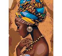 Pintar por Numeros Adultos Mujer Negra Africana Cuadros para Pintar por Numeros Pint por Número de Kits for Adultos Mayores Avanzada Niños Joven - (40x50cm, Sin Marco)