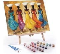 Pintar por Numeros Adultos, Mujeres Africanas Paint by Number Kits con Pinceles y Pigmento Acrílico, Principiantes DIY Pintura al óleo Colorear Lienzo Manualidades, Decoración del Hogar 40x50cm S-587