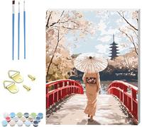 Pintar por Numeros Adultos Mujeres Japonesas, Cuadros para Pintar por Numeros con Marco Arquitectura, DIY Manualidades Adultos Kit, Paint by Numbers Adult para Decoración Hogar 90x120cm B-6826