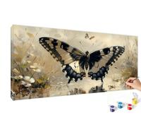 Pintar por Numeros Adultos Negro Pintura por Numeros Adultos Mariposa DIY Paint by Numbers Adult con Pinceles, Pigmento Acrílico, Sin Marco, Cuadros para Pintar para Decoración Pared 70x140cm RB-399