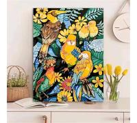 Pintar por Numeros Adultos Niños Loro con Marco 45x60cm, DIY Manualidades Niños y Principiantes, Kit Pintura por Numeros Adultos Lienzo con 3 Pinceles y Acrilicos, Regalo Cumpleaños Selva, *665