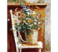 Pintar por Numeros Adultos Niños Silla Florero Daisy Cuadros por Numeros con Pinceles Lienzo y Pinturas Acrilicas DIY Kit Conjunto Completo de Pinturas Para el Hogar Cuadros(40 * 50cm, Sin Marco)