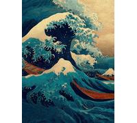 Pintar por Numeros Adultos Olas Del OcéAno, Pintar por Numeros Niños JapóN, DIY Cuadros Manualidades Adultos Kits, Paint by Numbers con Pinceles y Pinturas Acrílicas, Home Decoration, 90x110cm Z-1913