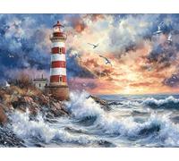 Pintar por Numeros Adultos ondas, DIY faro Cuadros para Pintar por Numeros Niños, Kit de Pintura al óleo de Lienzo con 3 Pinceles y Pigmento Acrílico, Home Wall Room Decor, Regalo Mujer, 40X50CM