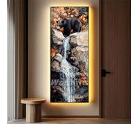 Pintar por Numeros Adultos Oso Pintura por Numeros Principiantes, río Paint by Numbers Manualidades, DIY Pintar por Numeros Niños, Decoración de Paredes Hogar Regalos, 30x70 cm/12x28 Inch, Sin Marco