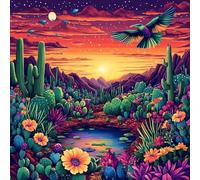 Pintar por Numeros Adultos Pájaro, Cactus Pintar por Numeros Principiantes Kit de Pintura al óleo de Lienzo DIY Manualidades Adultos Art con 3 Pinceles y Pigmento Acrílico por Home Decor 40X40CM