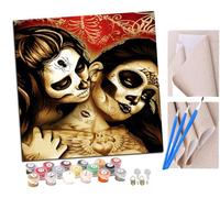 pintar por numeros adultos Pareja de esqueletos de calaveras, chica de la muerte 009 DIY pintar por números,pinturas para niños,paint by numbers lienzos para pintar cuadros decoracion(16" x 16")