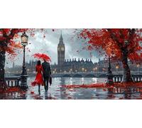 Pintar por Numeros Adultos Pareja, La Vista De La Ciudad Pintura por Numeros kit Manualidades Adultos, Kit de Pintura óleo Lienzo con 3 Pinceles, Home Decor 40X80CM, Regalos Originales para Mujer