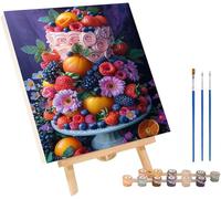 Pintar por Numeros Adultos Pastel, DIY Pintar por Numeros Fruta, Manualidades Adultos Kit con 3 Pinceles y Pigmento Acrílico, Paint by Numbers Adult para Decoración Hogar, Regalo Mujer 60x70cm 9-9305