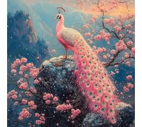 Pintar por Numeros Adultos, Pavo Real Rosa, DIY Painting by Numbers Principiantes Kits, Cuadros para Pintar por Numeros Pinturas Acrilicos con Pinceles, Decoración Hogar 40x40cm Sin Marco WJY7-200