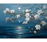 Pintar por Numeros Adultos, Peach Blossom Moon, DIY Painting by Numbers Kits, Cuadros para Pintar Colorear por Numeros Pinturas Acrilicos con Pinceles, Decoración Hogar Pared 20x30cm (Sin Marco) Q-797