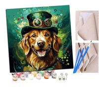pintar por numeros adultos Perro golden retriever steampunk verde (3) DIY pintar por números,pinturas para niños,paint by numbers lienzos para pintar cuadros decoracion(16" x 16")