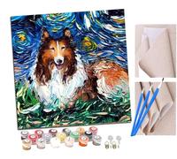pintar por numeros adultos Perro pastor escocés Night SkyDog DIY pintar por números,pinturas para niños,paint by numbers lienzos para pintar cuadros decoracion(16" x 16")