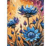 Pintar por Numeros Adultos - Pintar con Pinceles y Pinturas Acrílicas,Niño Paint by Numbers Kit,Lienzo Cuadros por Numeros para Pintar,Hogar Pared Decor - Flores azules de ensueño 30x40cm,con Marco