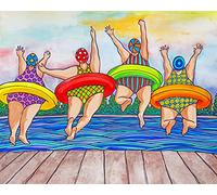 Pintar por Numeros Adultos,Pintar con Pinceles y Pinturas Acrílicas,Niño Paint by Numbers Kit,Lienzo Cuadros por Numeros,Pared del Hogar Decor caricatura, mujer gorda, natación 50x65cm con Marco