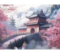 Pintar por Numeros Adultos, Pintar por Numeros Edificios Antiguos Painting by Numbers Flores De Cerezo Paint by Numbers Adult con Pinceles Pintura Acrilica, Decoracion Pared 90x70 cm -yym25012U0