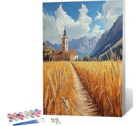 Pintar por Numeros Adultos, Pintar por Numeros Iglesia Painting by Numbers Campo De Trigo Paint by Numbers Adult Manualidades con Pinceles Pintura Acrilica para Decoracion Pared 20 x 30 cm -zjn26040C