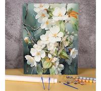Pintar por Numeros Adultos Planta blanca DIY Pintura por Números,Flor Kit de Pintura al óleo de Lienzo,con Pinceles y Pigmento Acrílico para el Hogar Decoración,sin Marco 50x65cm