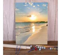 Pintar por Numeros Adultos Playa del atardecer DIY Pintura por Números,Mar Kit de Pintura al óleo de Lienzo,con Pinceles y Pigmento Acrílico para el Hogar Decoración,sin Marco 60x75cm