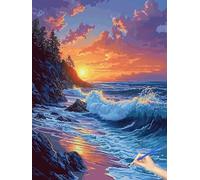 Pintar por Numeros Adultos Playa Pintar con Numeros Adultos Ola Paint by Numbers Adult, DIY Kit Pintura con Pinceles Pigmento Acrílico para Regalos Originales para Mujer Decor, Sin Marco 60x80cm N-55