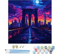 Pintar por Numeros Adultos Puente De Brooklyn, Pintar por Numeros Luna, DIY Manualidades Adultos, Paint by Numbers Adult con Pinceles, Paint by Numbers para Decoración Hogar Regalo 20x20cm 0-6068