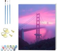 Pintar por Numeros Adultos Puente Golden Gate, DIY Pintar por Numeros con Marco Paisaje, Manualidades Adultos Kit con 3 Pinceles, Paint by Numbers Adult para Decoración Hogar Regalo 45x60cm 6-8698