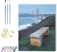 Pintar por Numeros Adultos Puente Golden Gate, DIY Pintar por Numeros con Marco Paisaje, Manualidades Adultos Kit con 3 Pinceles, Paint by Numbers Adult para Decoración Hogar Regalo 90x120cm U-3590