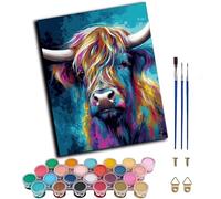 Pintar por Numeros Adultos,Salpicaduras de acuarela de ganado de las Tierras Altas ,Pintura por Numeros,Paint by Numbers,40X50cm Lienzos Pintar Acrilico con 3 Pinceles y Pigmento Acrílico,sin marco