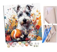 Pintar por números adultos Schnauzer blanco sosteniendo una pelota de béisbol (4) DIY pintar por números, pinturas para niños, paint by numbers lienzos para pintar cuadros decoración (16" x 16")